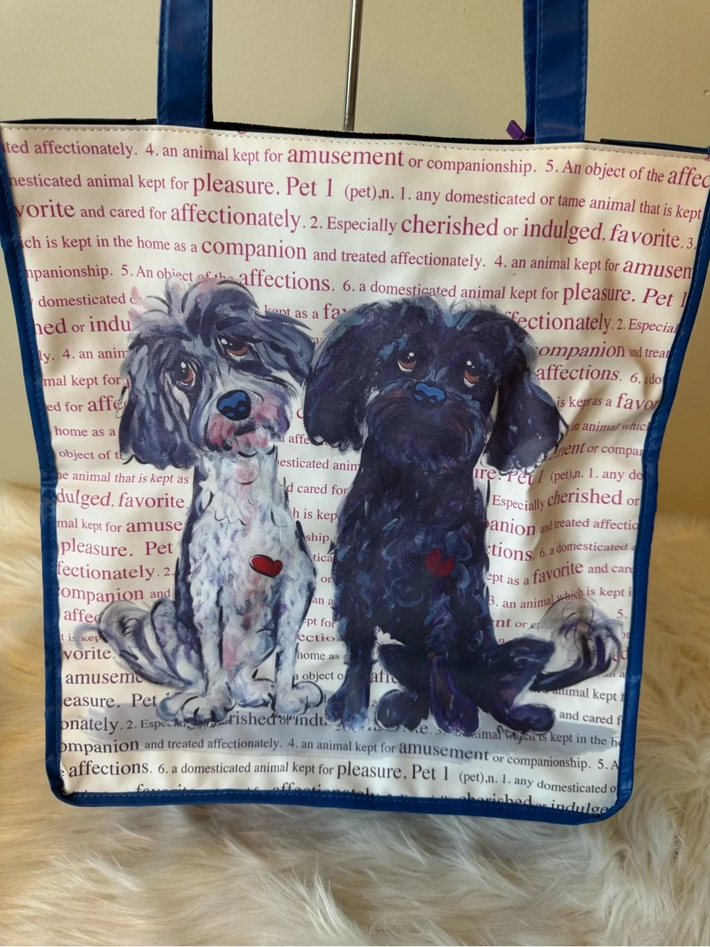 Blue-Trim Dog Print Tote Bag - Stylish Pet Lover Carryall